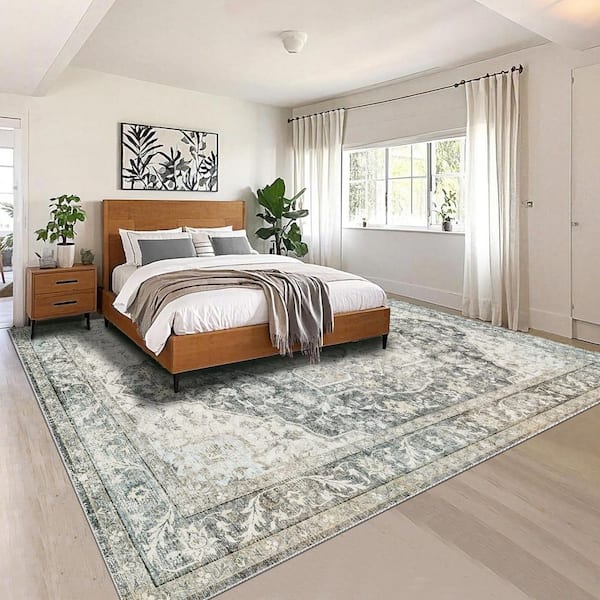 Charcoal Mist Gray 9 ft. x 12 ft. Antique Non Skid Indoor Area Rug