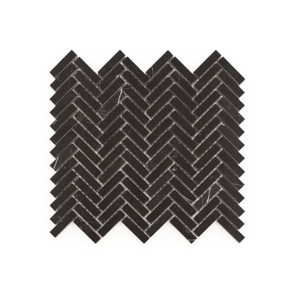 Jeffrey Court Midnight Herringbone Black 10 in. x 10.75 in