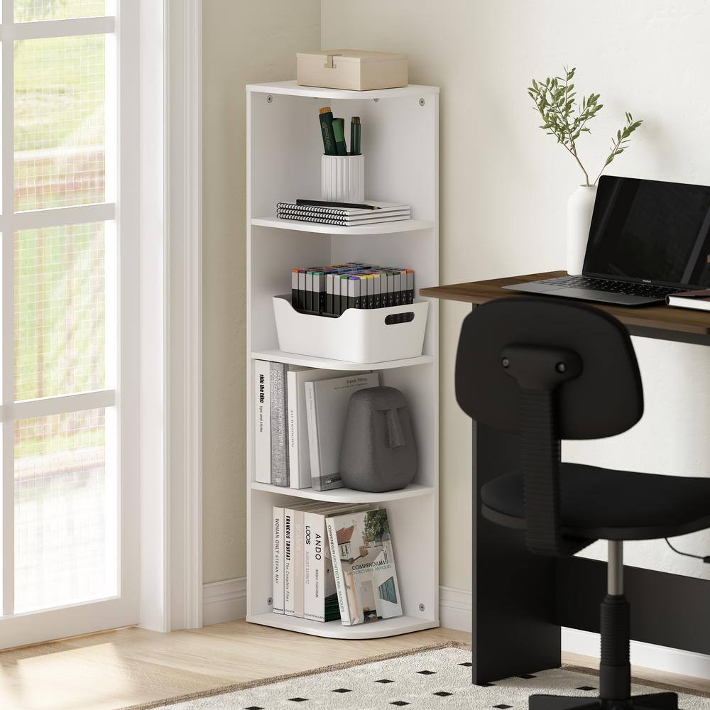 White Composite Wood 4-Tier Corner Bookcase