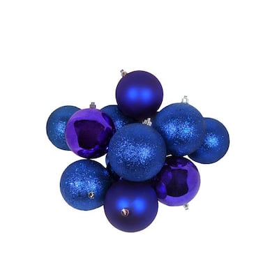 3.25 in. (80 mm) Royal Blue Shatterproof 4-Finish Christmas Ball Ornaments (32-Count)