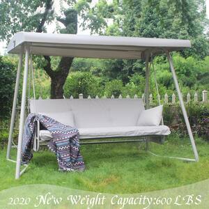 3 Person Steel Patio Swing Chair with Champagne Cushions