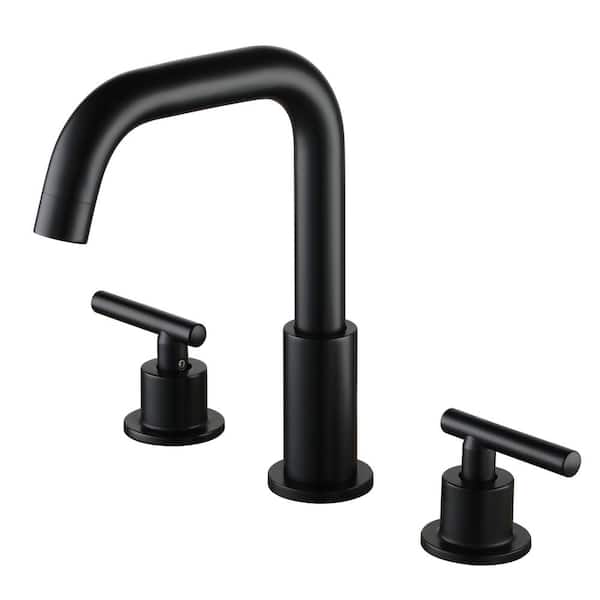 Boyel Living 8 in. Widespread 2-Handle Mid-Arc Bathroom Faucet with Valve and cUPC Water Supply Lines in Matte Black