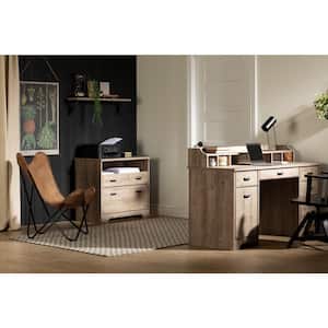 Versa Computer Office Desk with Power Bar, 59.5 in. rectangular Weathered Oak Particleboard 3-Drawers Desk 59.25 in