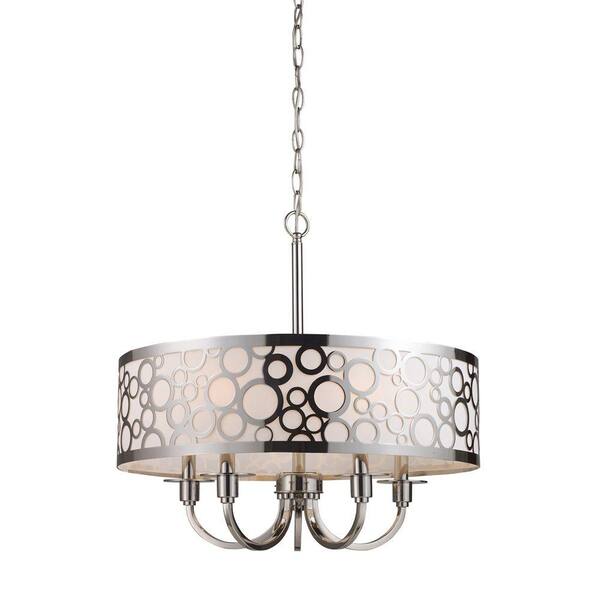 Titan Lighting Retrovia 5-Light Polished Nickel Chandelier With Opal Etched Glass Shade