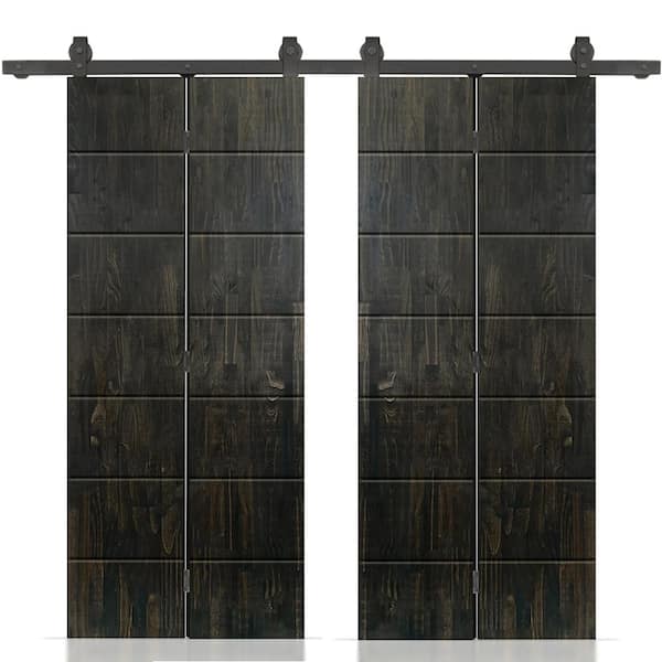 CALHOME 60 in. x 80 in. Hollow Core Charcoal Black Stained Pine Wood Double Bi-Fold Door with Sliding Hardware Kit