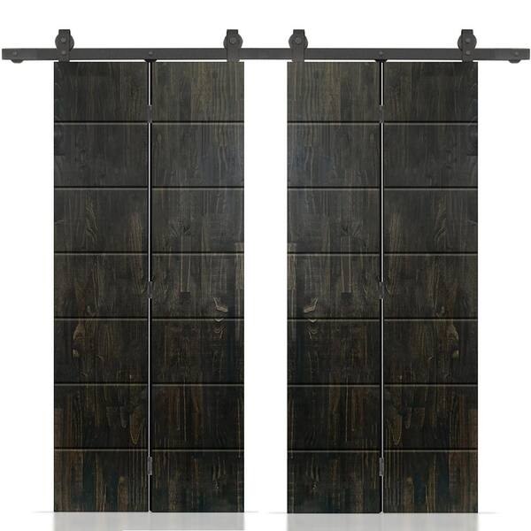 CALHOME 56 in. x 84 in. Hollow Core Charcoal Black Stained Pine Wood Double Bi-Fold Door with Sliding Hardware Kit