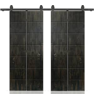 72 in. x 84 in. Hollow Core Charcoal Black Stained Pine Wood Double Bi-Fold Door with Sliding Hardware Kit