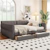 Noble House Lowell Gray Queen Size Upholstered Daybed with USB Charging Station, 2 Drawers 134048