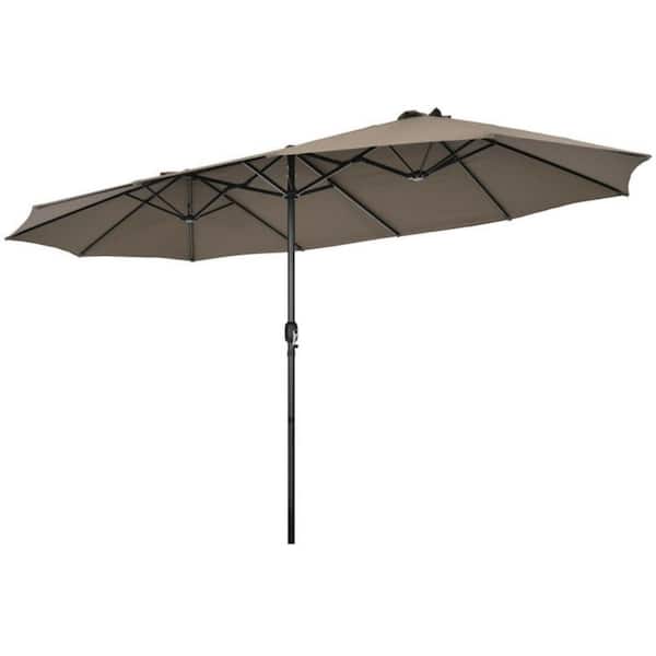 Clihome 15 ft. Patio Double-Sided Market Patio Umbrella in Brown with Hand-Crank System without Weighted Base