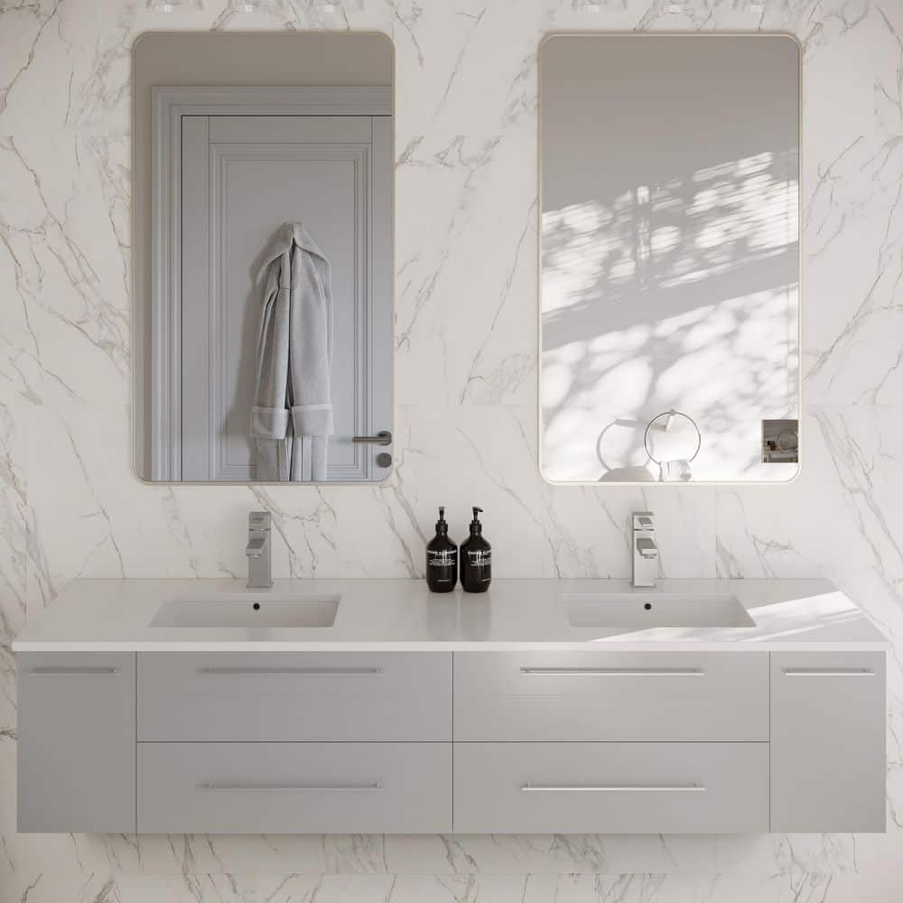 Lucera 72" Gray Quartz Stone Double Sink Wall Mount Vanity