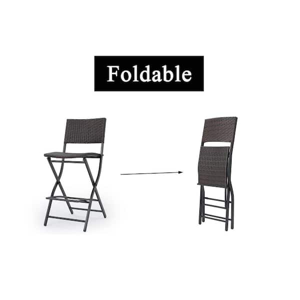 Multibrown Wicker Foldable Chair Outdoor Bar Stool (2-Pack) ZN