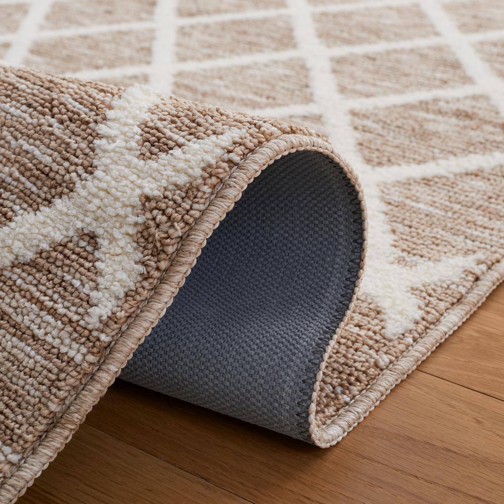 Ivory and Beige Rectangular Washable Synthetic Area Rug