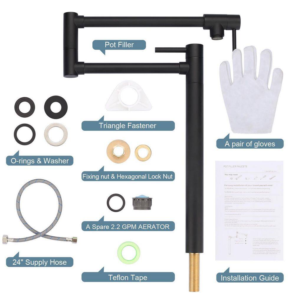 Matte Black Brass Double Handle Pot Filler Faucet