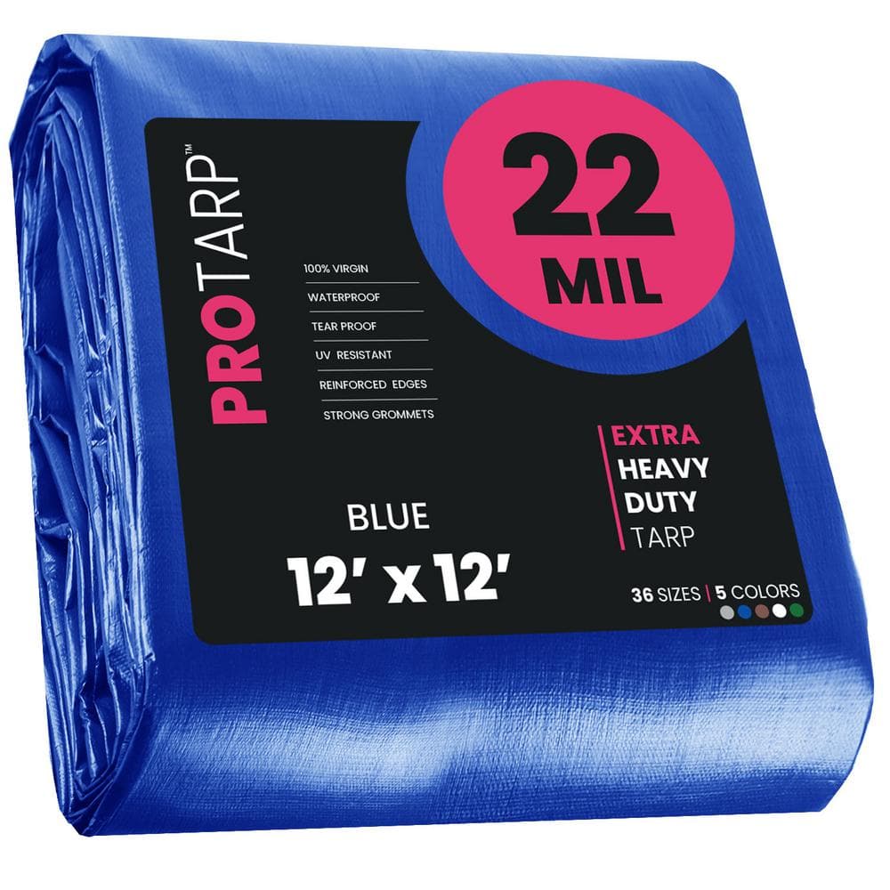 12 ft. x 12 ft. Blue 22 Mil Heavy Duty Polyethylene Tarp, Waterproof, UV Resistant, Rip and Tear Proof price history on PriceWatchPro
