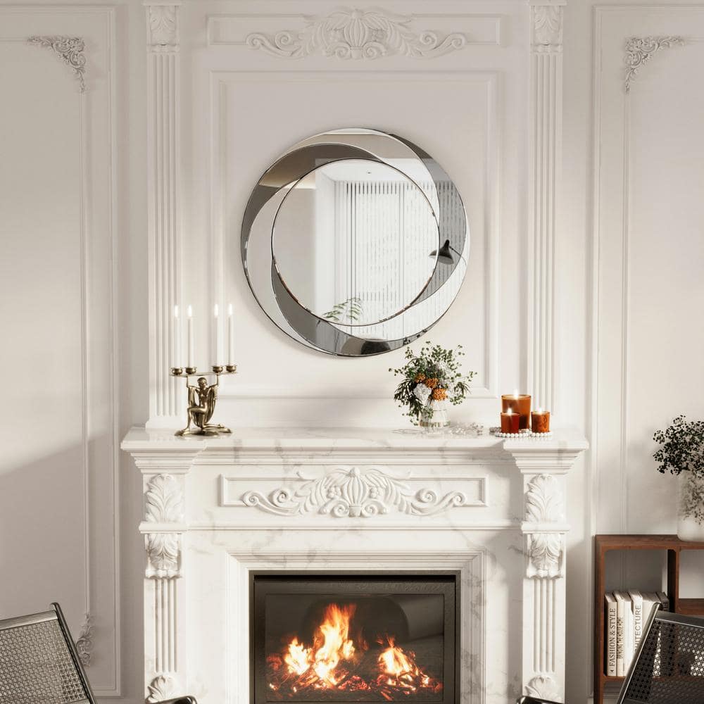 Contemporary 24 in. W x 24 in. H Round Framen Silver Wall-Mounted Decorativ