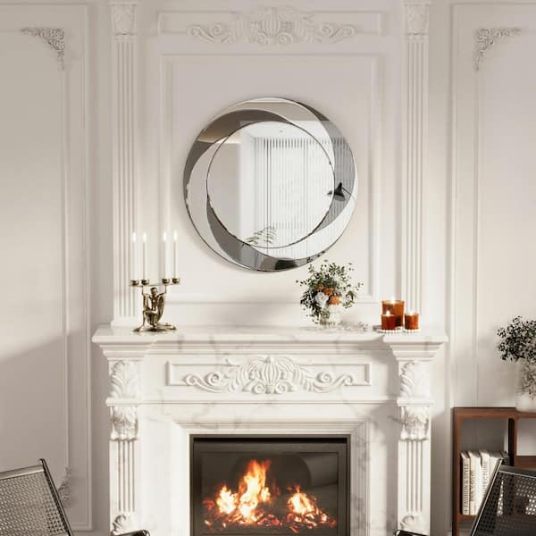 Unbranded Contemporary 24 in. W x 24 in. H Round Framen Silver Wall-Mounted Decorative Mirror for Living Room, Bedroom, Entryway