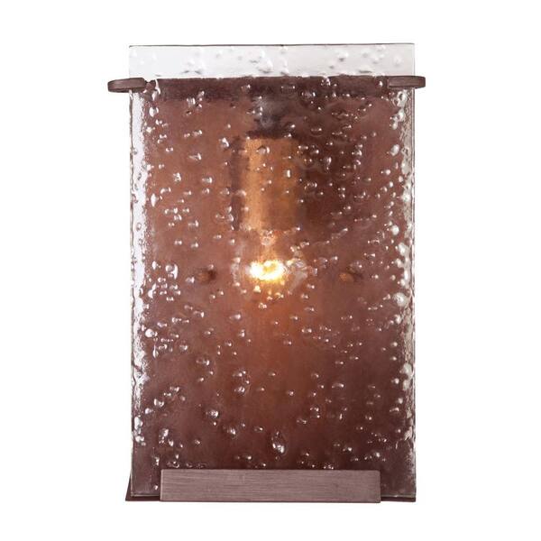 Varaluz Rain 1-Light Hammered Ore Bath Vanity Light with Recycled Hand-Pressed Rain Glass