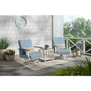 Marina Point White Steel Outdoor Patio Swivel Lounge Chair with CushionGuard Surf Blue Cushions (2-Pack)
