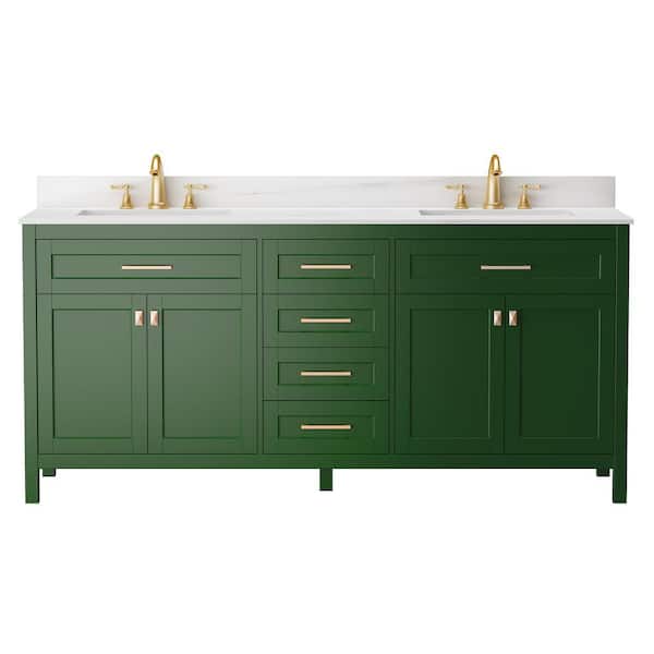Britney 72 in. W x 22 in. D x 34 in. H Bath Vanity in White with Carrara Marble Top in White with White Double Sinks
