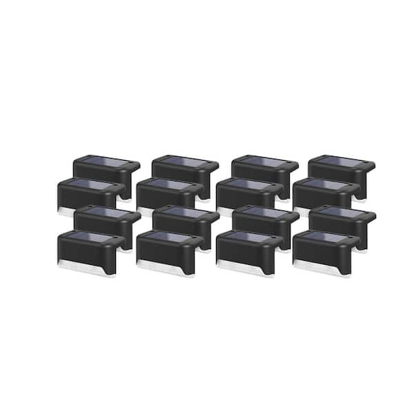 Solar Step Deck Fence Lights Outdoor Waterproof LED Black Warm White 16 Pcs for Patio Stairs Garden Pathway