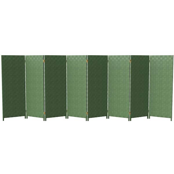4 ft. Short Woven Fiber Outdoor All Weather Folding Screen - 8 Panel - Green