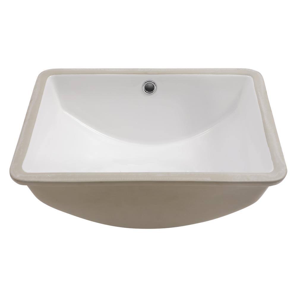 18.5"x14" White Ceramic Rectangular Undermount Bathroom Sink with Overflow