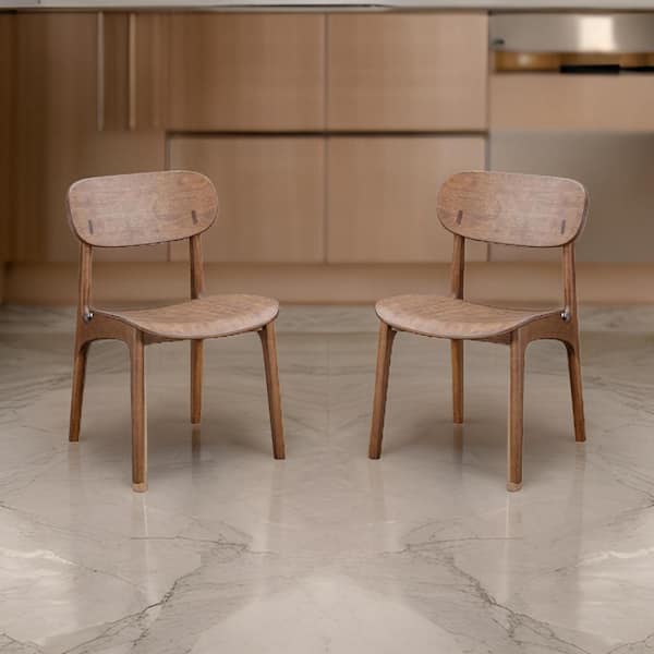 Benjara Dark Brown Dining Chair with Curved Seat and Splayed Legs (Set of 2)