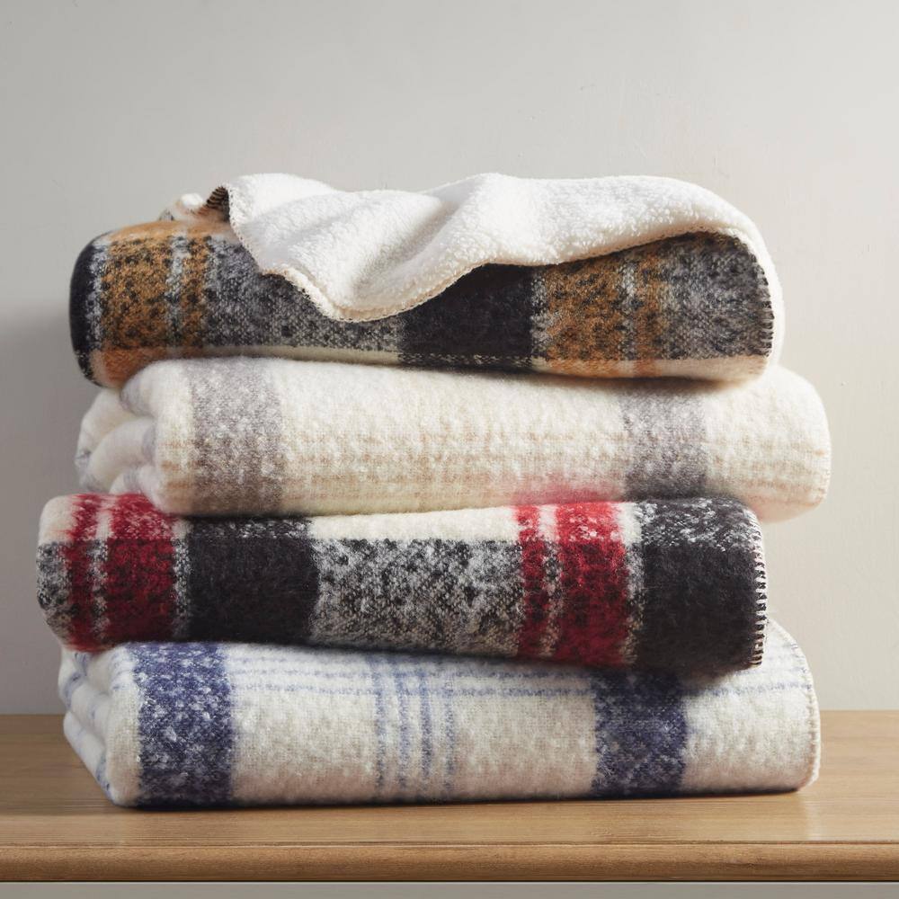 50"x60" Tan Plaid Faux Mohair Sherpa Reversible Throw Blanket
