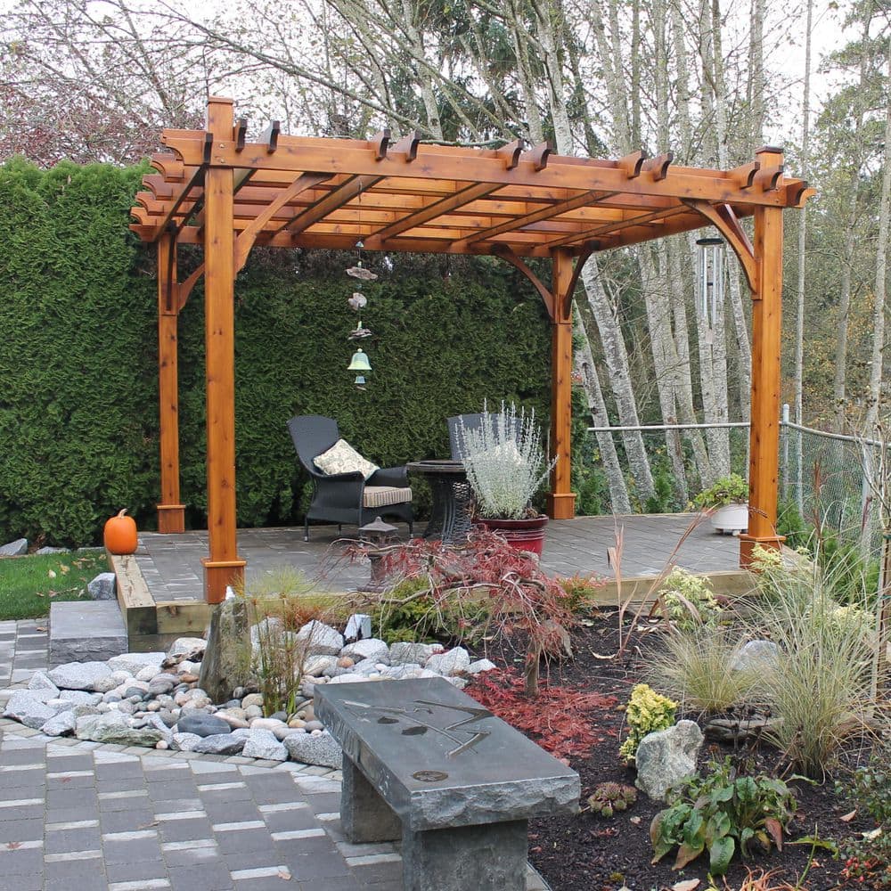 Natural Cedar Wood Outdoor Pergola with Flat Canopy
