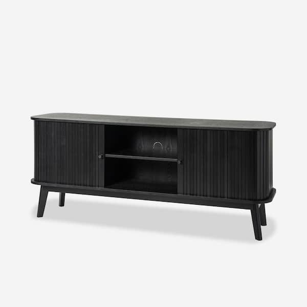 JAYDEN CREATION Gene Black Solid Wood Leg TV Stand for TVs up to 65 in. with Adjustable Shelf