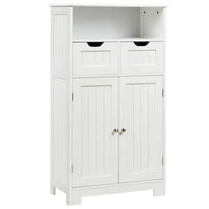24 in. W x 12 in. D x 43 in. H White Bathroom Wooden Side Linen Cabinet with Open Shelves, 2 Drawers and 2 Doors
