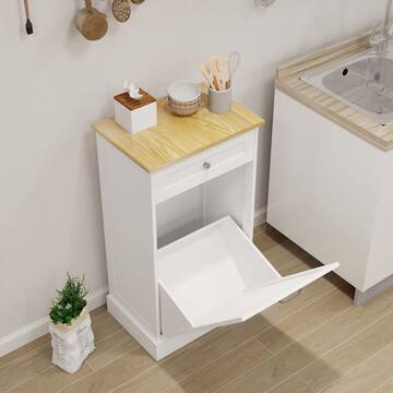 FUNKOL 20 in. W x 14 in.D x 36 in. H in White MDF Ready to Assemble Floor Base Kitchen Cabinet with 1 Drawer LHTrashCabinet3
