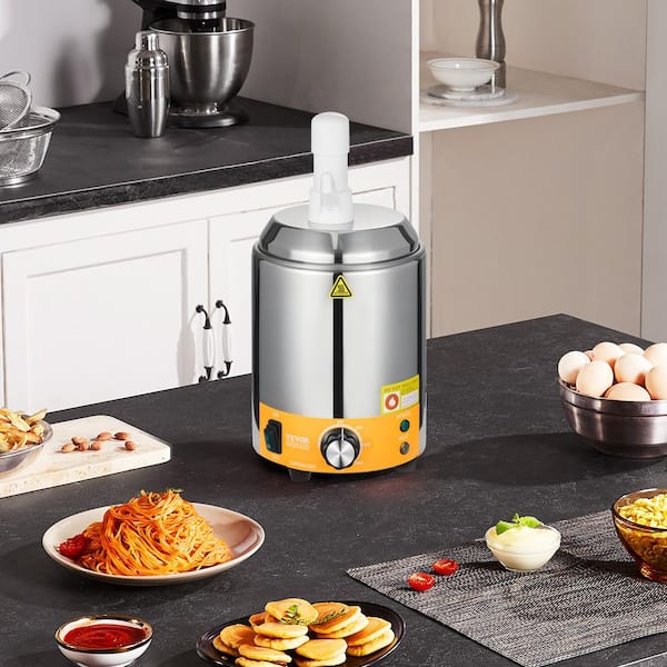 Electric Cheese Dispenser with Pump, 2. 4L Commercial Hot Fudge Warmer, Plastic Pump Dispenser, 86-230℉ Temp
