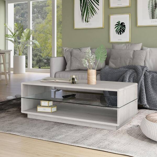 white oak and glass coffee table