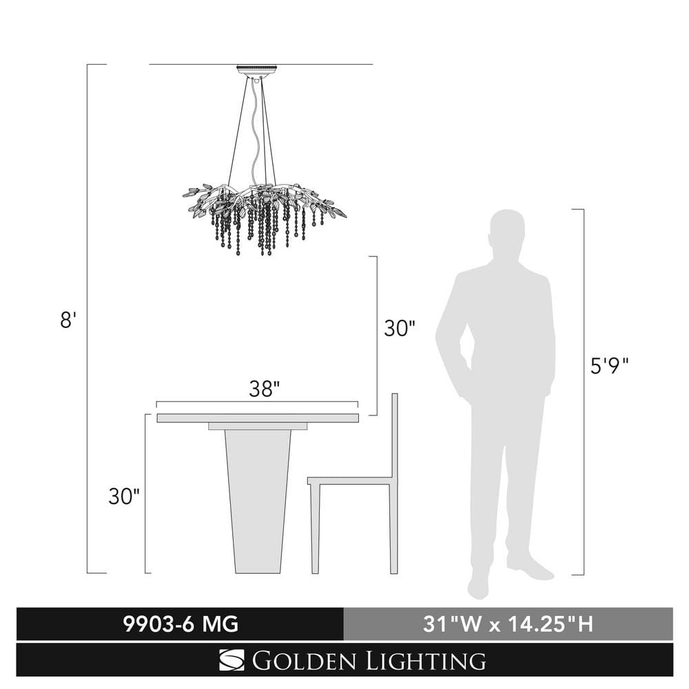 Mystic Gold Crystal Cascade 6-Light Chandelier