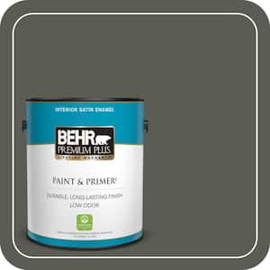 1 gal. #N380-7 Black Bamboo Satin Enamel Low Odor Interior Paint & Primer