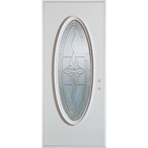 36 in. x 80 in. Traditional Brass Oval Lite Prefinished White Left-Hand Inswing Steel Prehung Front Door