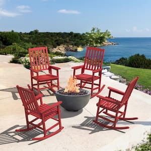 Orson Red Acacia Wood Classic Adirondack Weather-Resistant Outdoor Porch Rocker Outdoor Rocking Chair (Set of 4)
