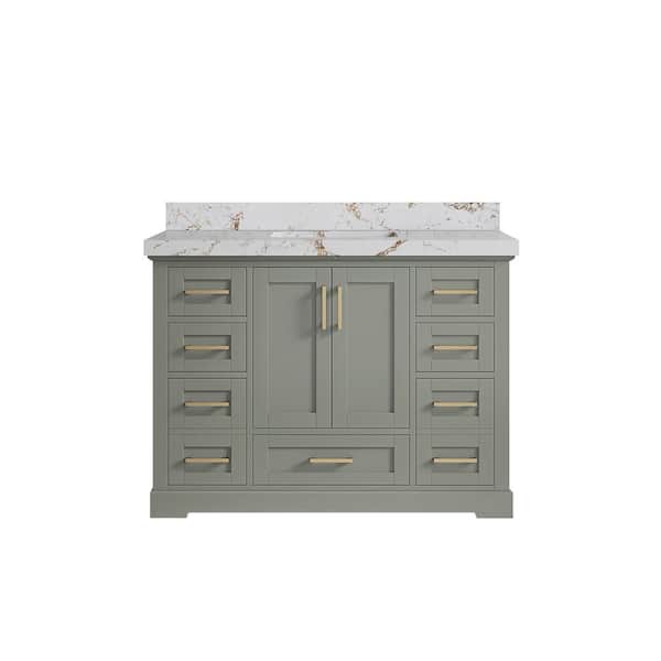 Willow Collections Boston 48 in. Single Sink Freestanding Evergreen Bath Vanity with Viola Gold Quartz Top Unassembled