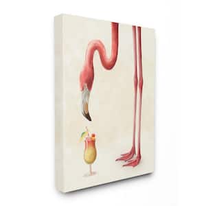 "Thirsty Pink Flamingo Tropical Long Leg Drink Humor" by Ziwei Li Unframed Animal Canvas Wall Art Print 16 in. x 20 in.