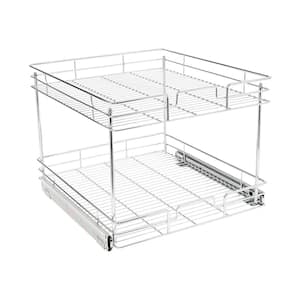 19.5 in. W x 21.5 in. D 2-Tier Silver Metal Wire Closet Shelf Pull Out Kitchen Cabinet Shelf