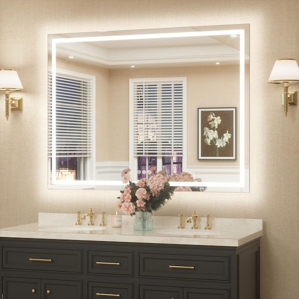 48 in. W x 36 in. H Rectangular Frameless LED Lighted Bathroom Vanity Mirror with Light with Backlit and Anti-Fog