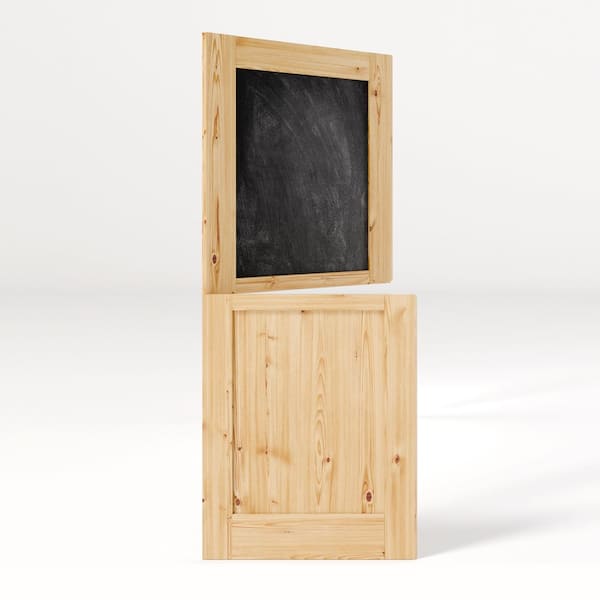 TENONER 32 in. x 80 in. Light Brown, Natural Textured Wood Primed Interior Dutch Door, Half Chalkboard Split Door Slab