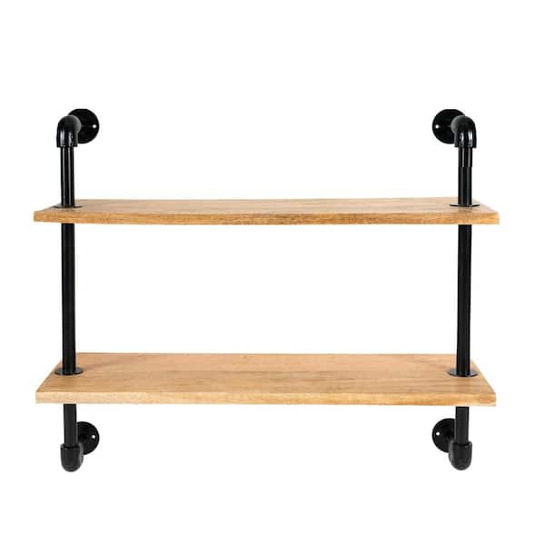 Decorative Pipe 2 Tier Wall Shelf Mh St, Iron Pipe And Wood Shelves