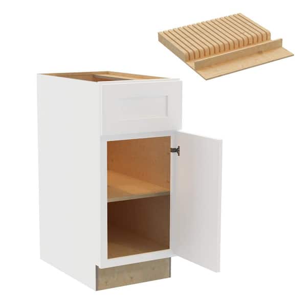 Home Decorators Collection Newport 15 in. W x 24 in. D x 34.5 in. H Assembled Plywood Base Kitchen Cabinet in Pacific White with Knife Block RH