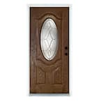 36 in. x 80 in. Distinction Medium Oak Left-Hand Inswing 3/4 Oval Lite Decorative Fiberglass Prehung Front Door