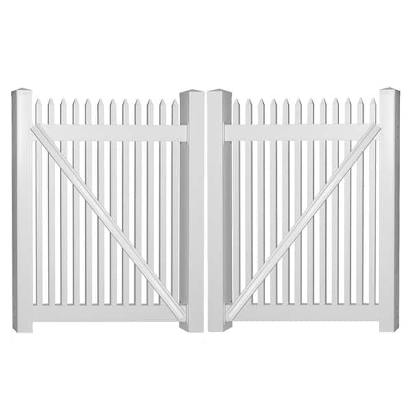 Weatherables Hartford 10 ft. W x 4 ft. H White Vinyl Picket Fence Double Gate Kit Includes Gate Hardware