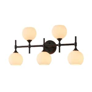 27.75 in. 5-Light Black Vanity Light with Opal Round Glass Shades