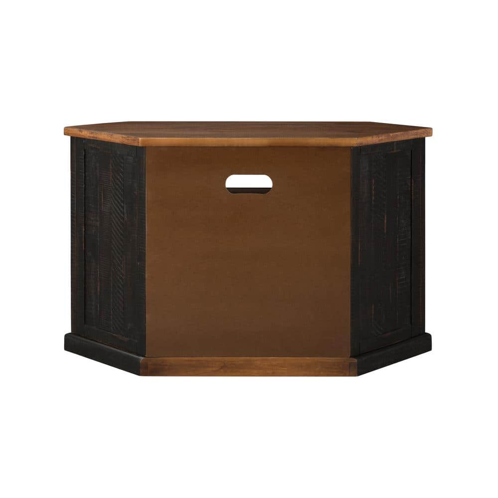 Antique Black and Honey Rustic Corner TV Stand with Cabinet