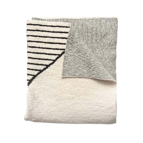 Storied Home Black And Cream Soft Cotton Knit Throw Blanket with Pattern